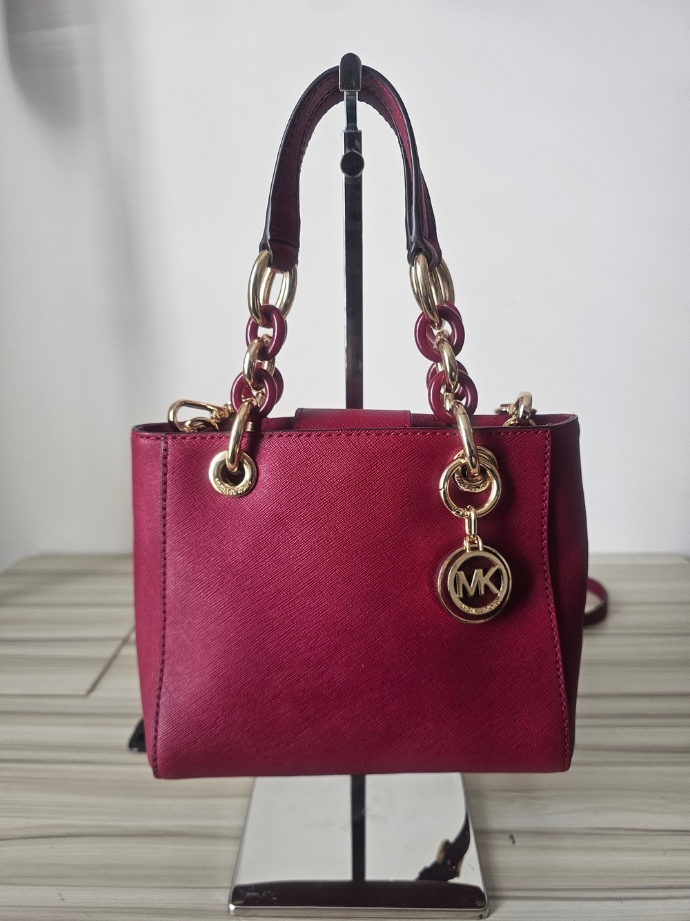 Michael Kors Burgundy Cynthia Small Saffiano Leather Satchel Bag
